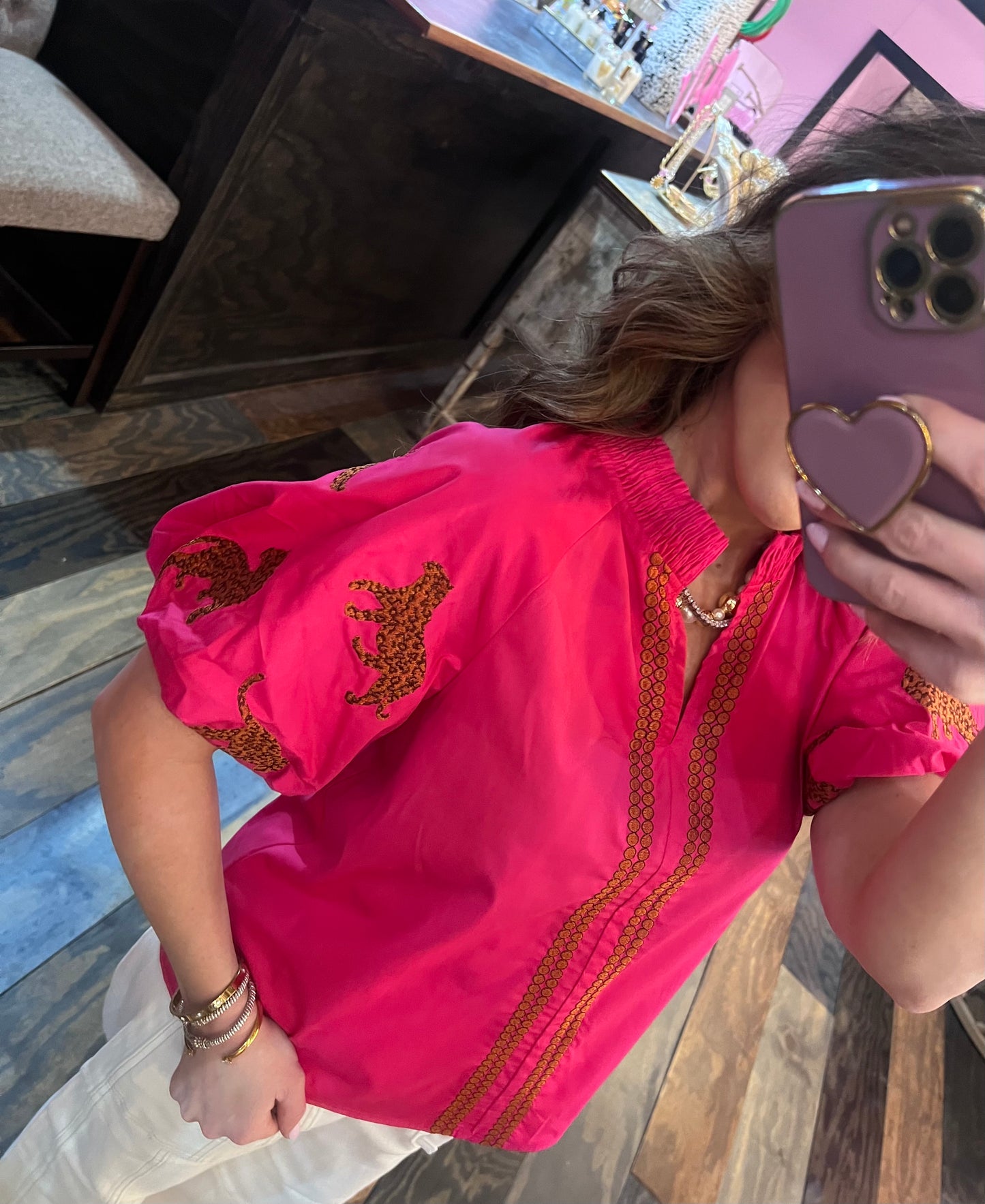 FUCHSIA LEOPARD SLEEVE TOP