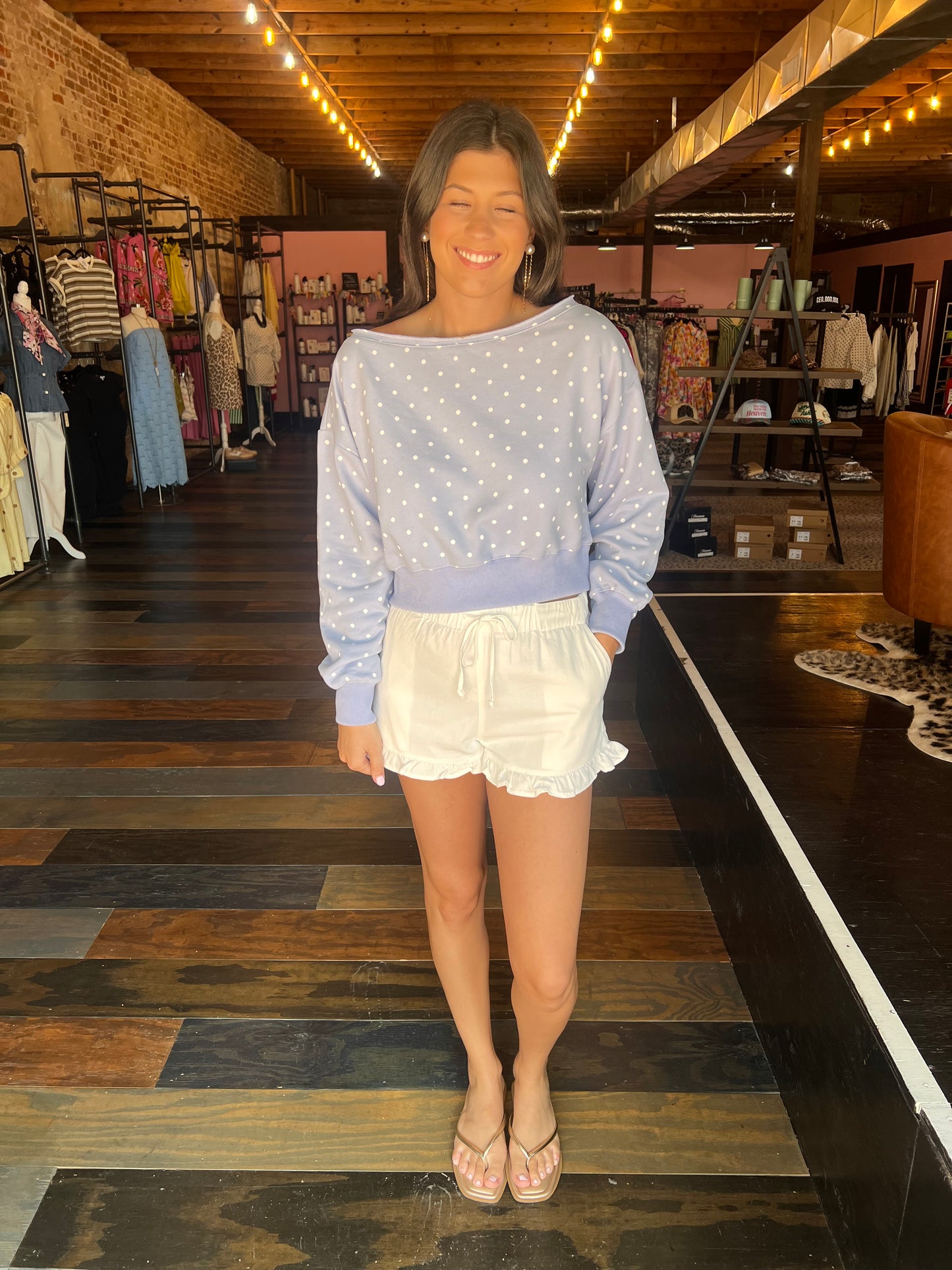 WHITE RUFFLE DENIM SHORTS