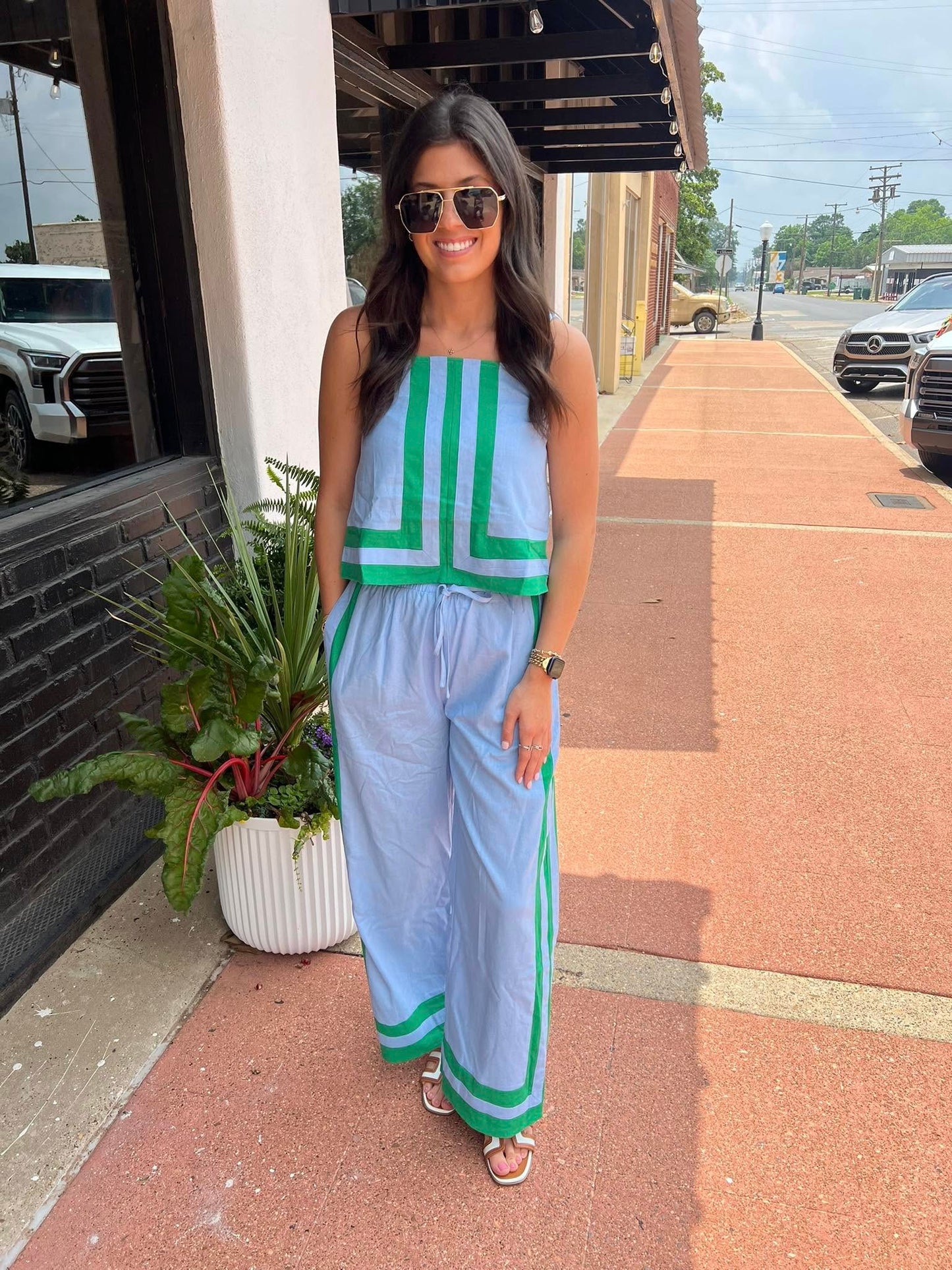 CHAMBRAY/GREEN SET BOTTOMS