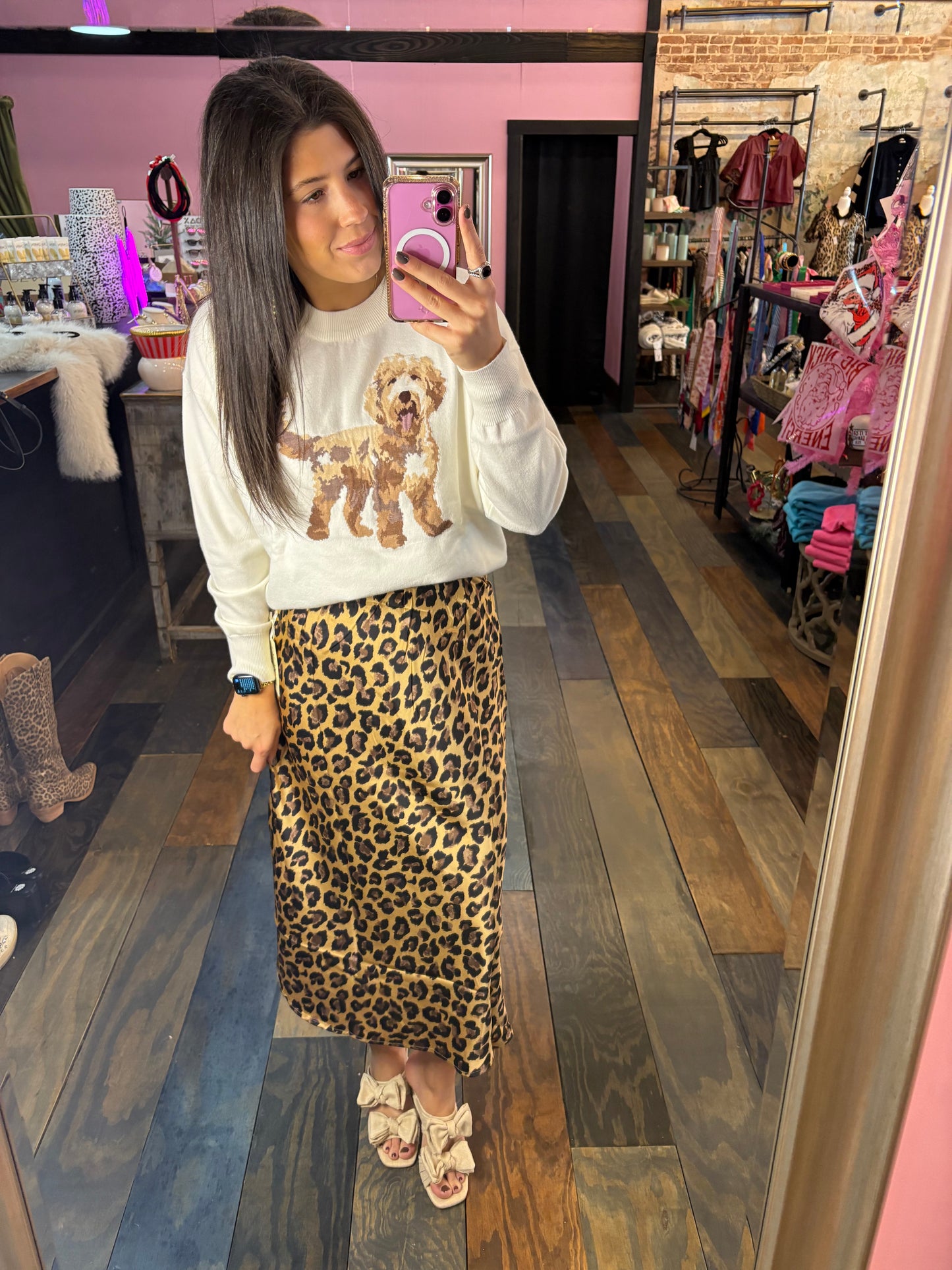 LEOPARD SATIN SKIRT