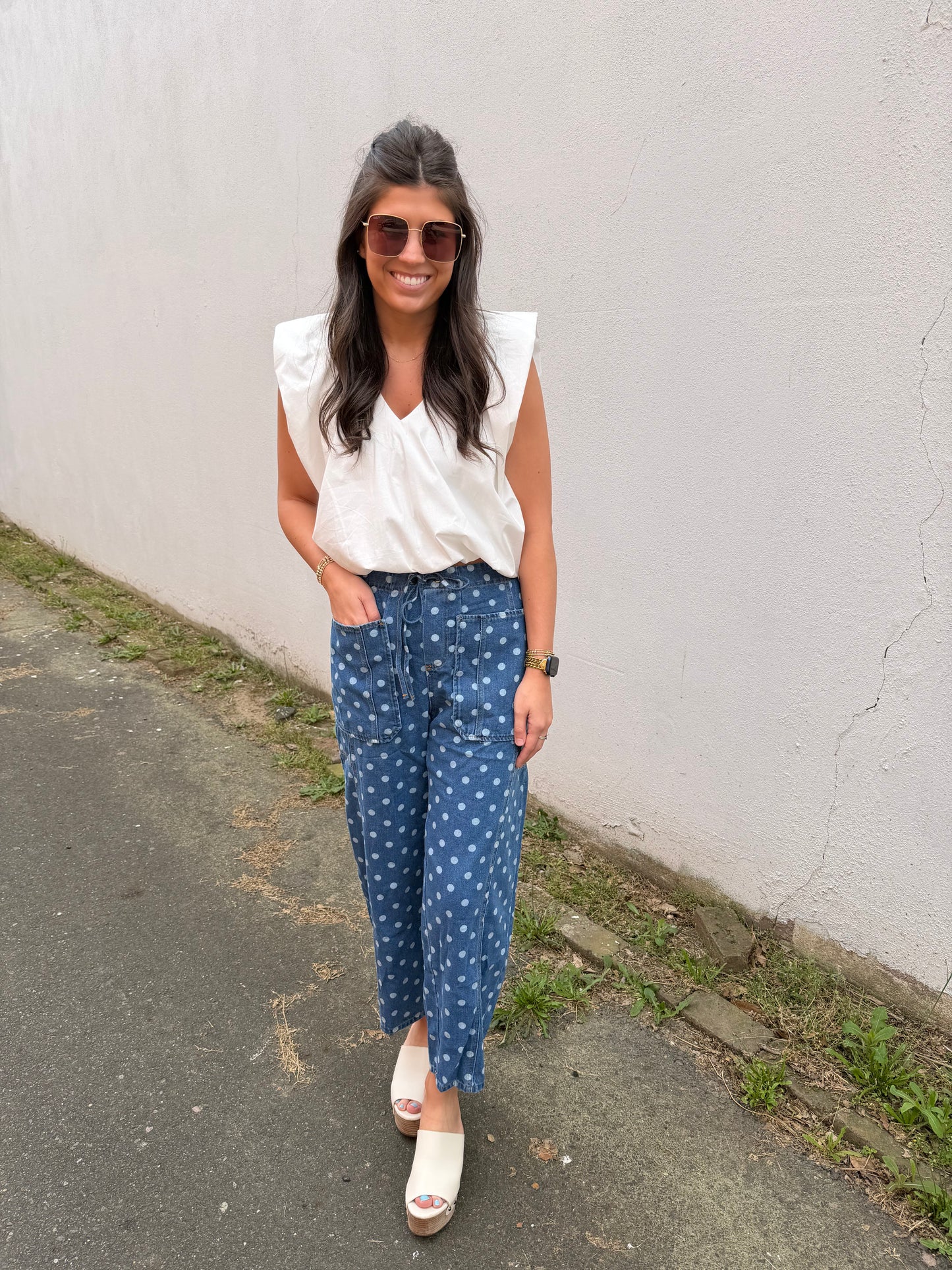 POLKA DOT DENIM W/ DRAWSTRING