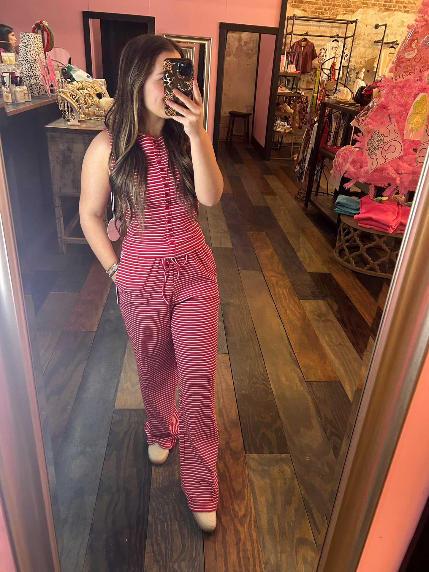 RED/WHITE STRIPE PANT SET