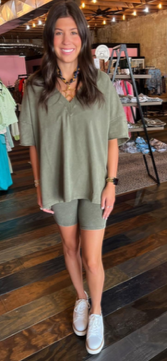 BASIC VNECK BIKER SHORT SET