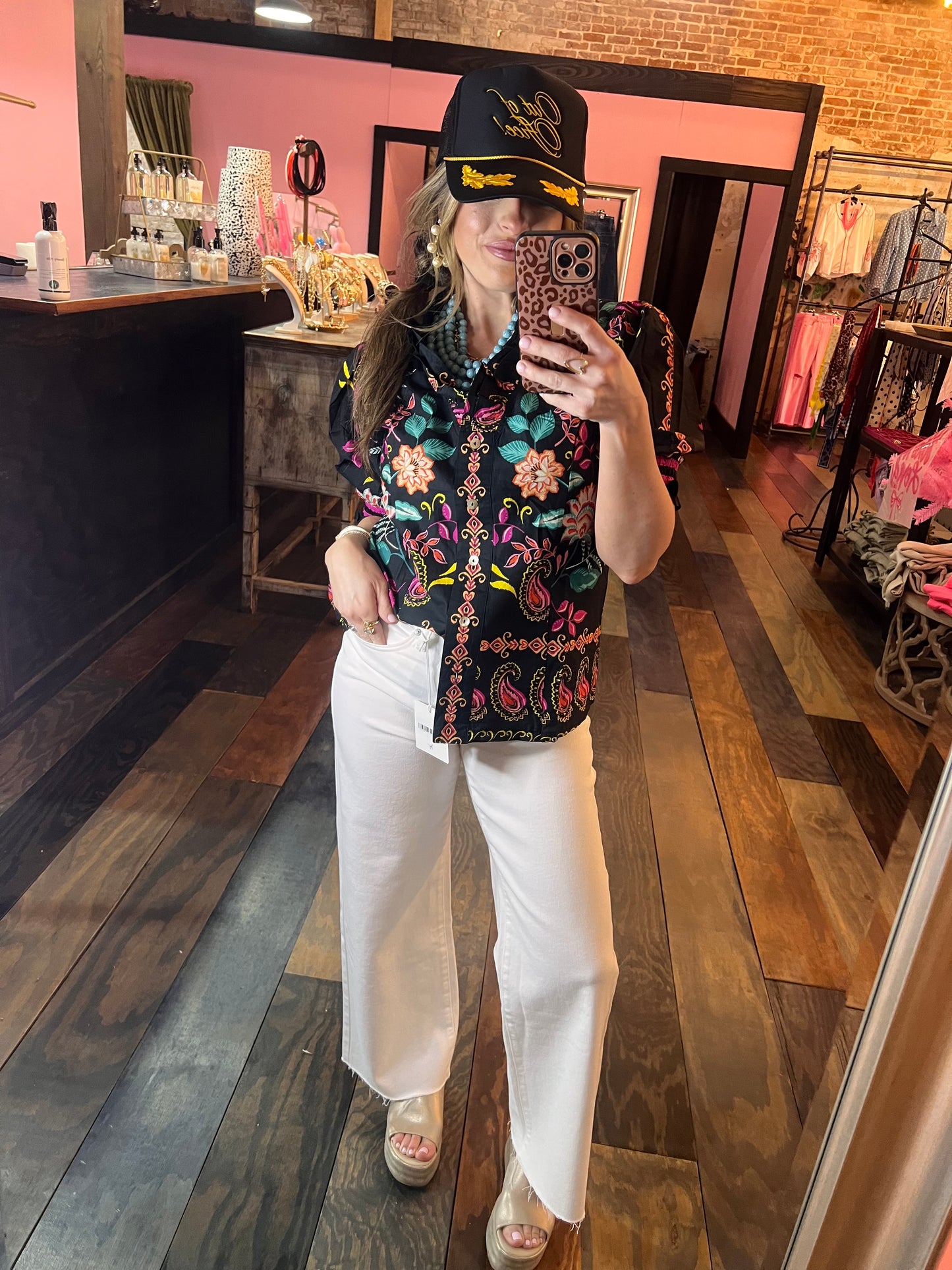 Botanic Paisley Print Puff Sleeve Top