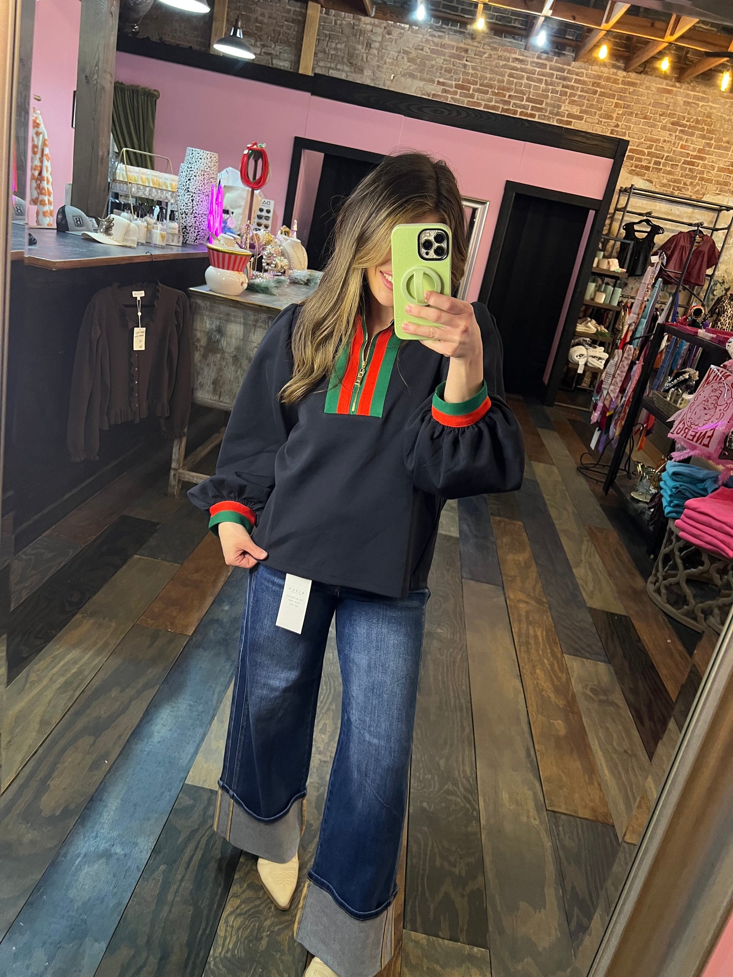 NAVY ZIP UP TOP