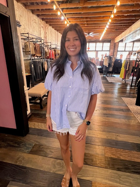 CHAMBRAY TOP WITH LEOPARD PRINTS