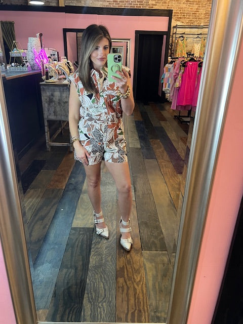 FLORAL POPLIN UTILITY ROMPER