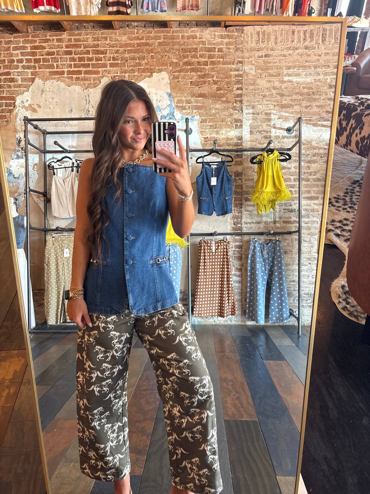 OLIVE HORSE PRINT PANTS