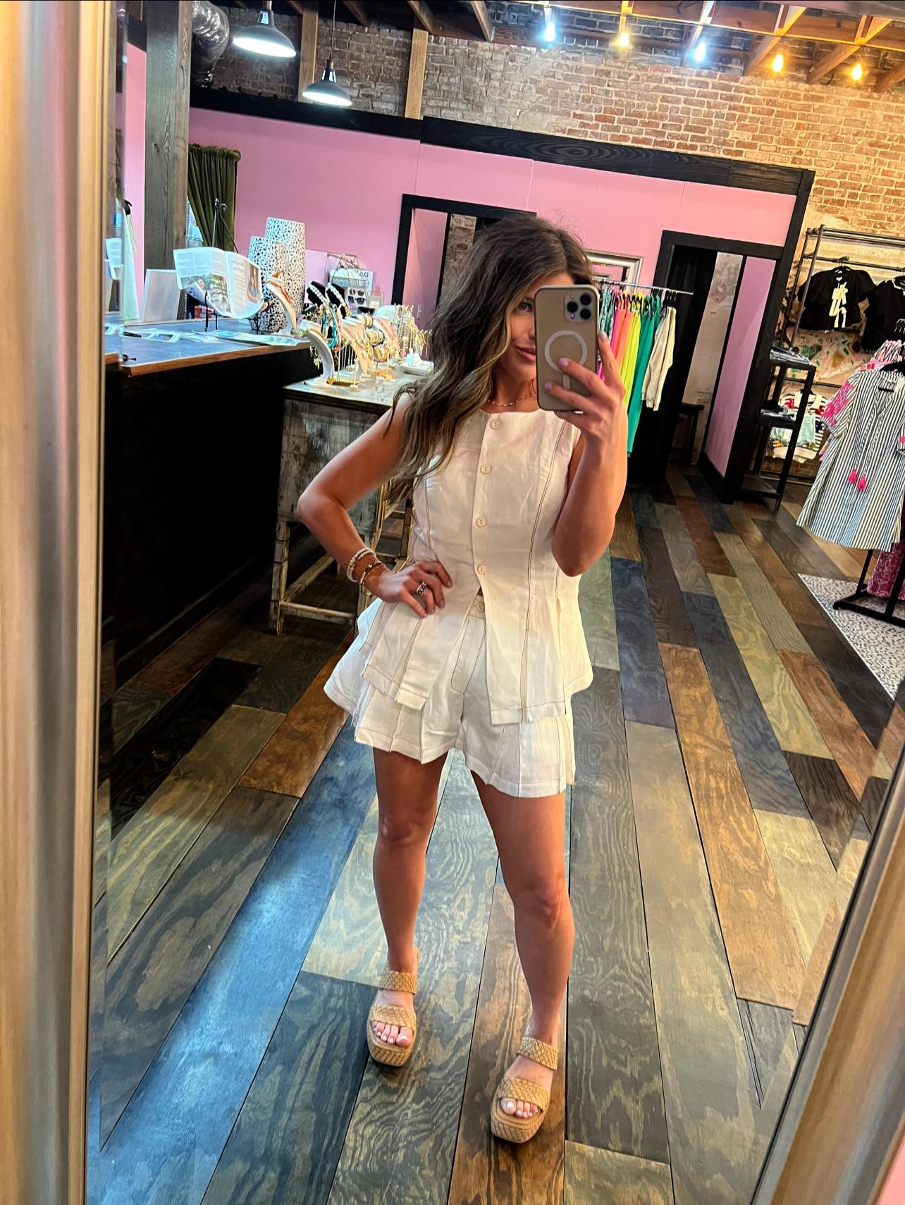 IVORY VEST WITH PAPERBAG SHORTS