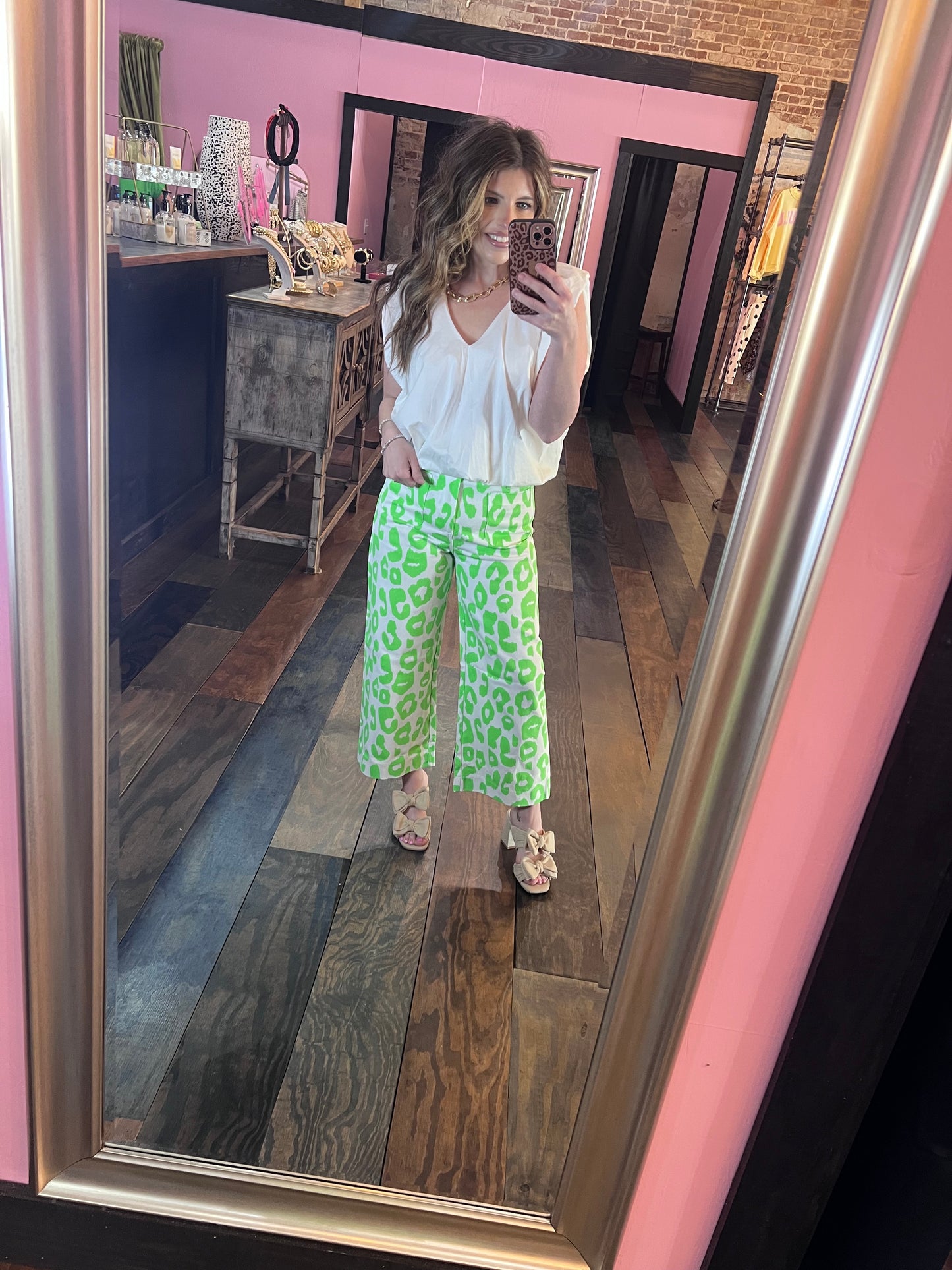 NEON LEOPARD CROPPED WIDE LEG PANT