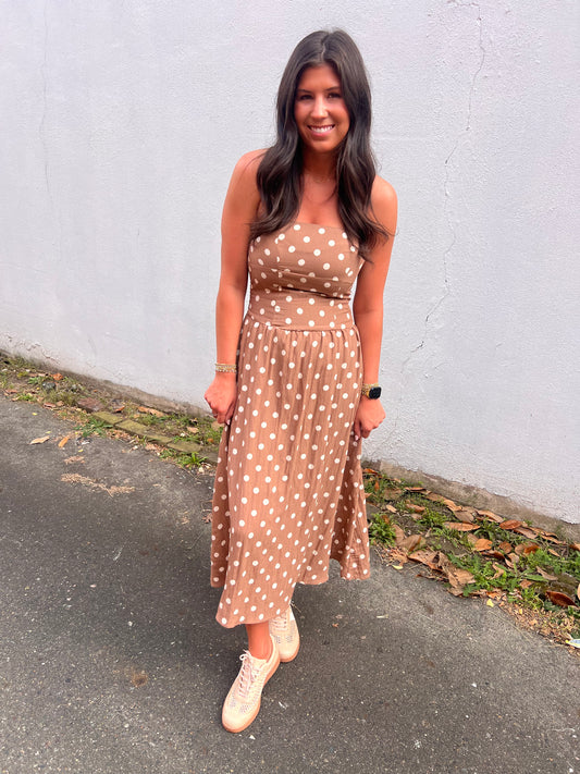 POLKADOT STRAPLESS MIDI