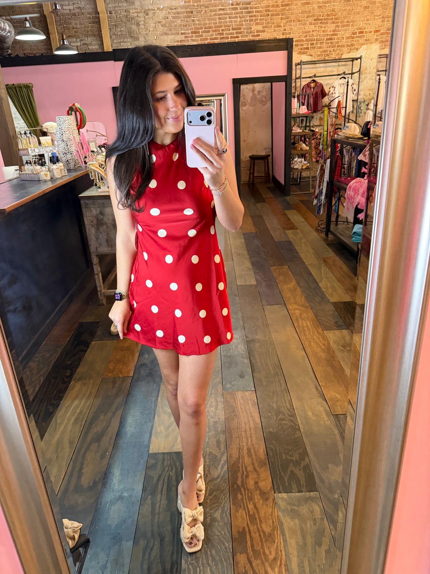 CHERRY RED POLKA DOT DRESS
