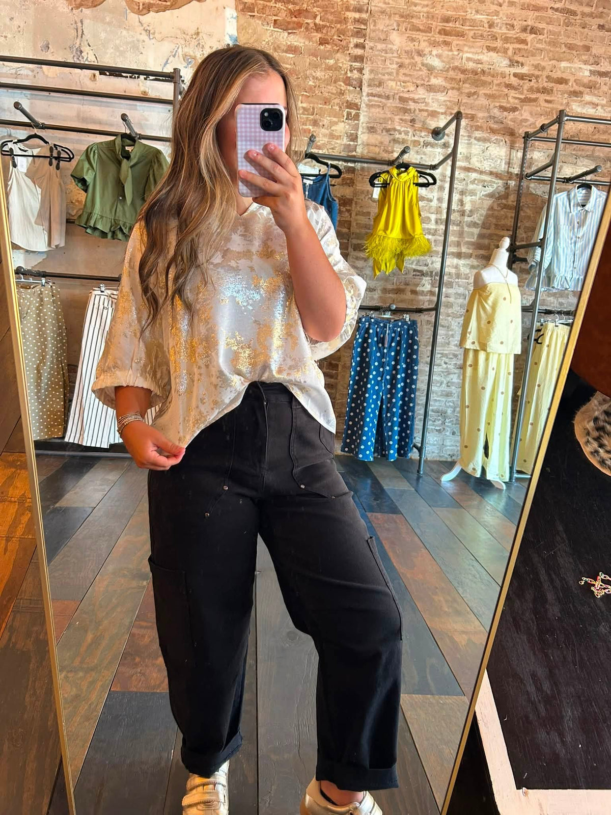 METALLIC PRINT SHORT SLEEVE TOP