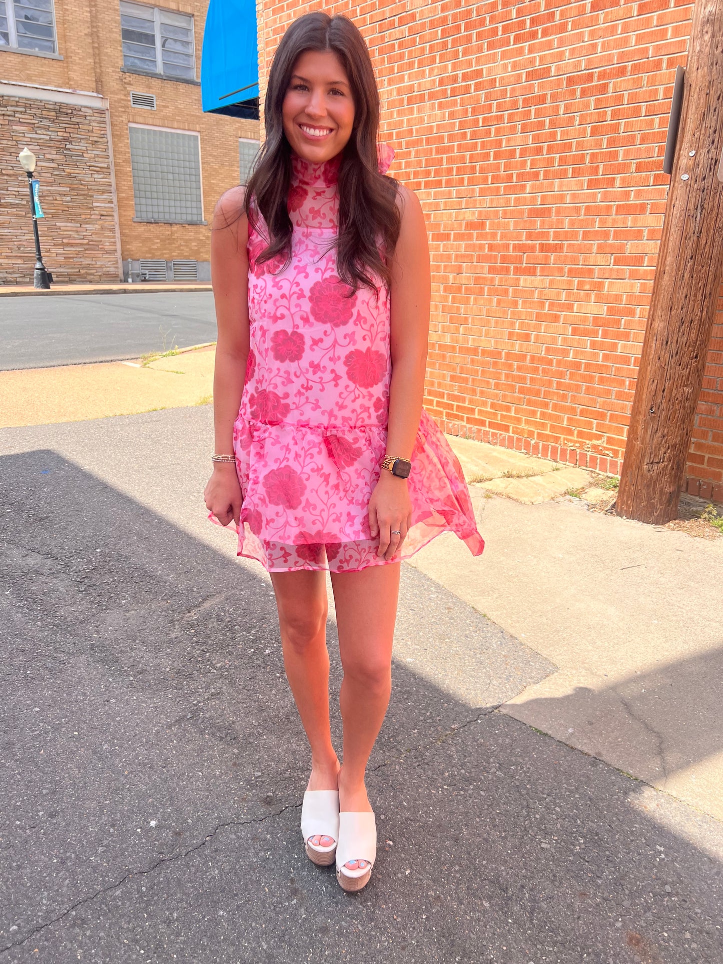 Floral Sheer Self Tie Mini Dress