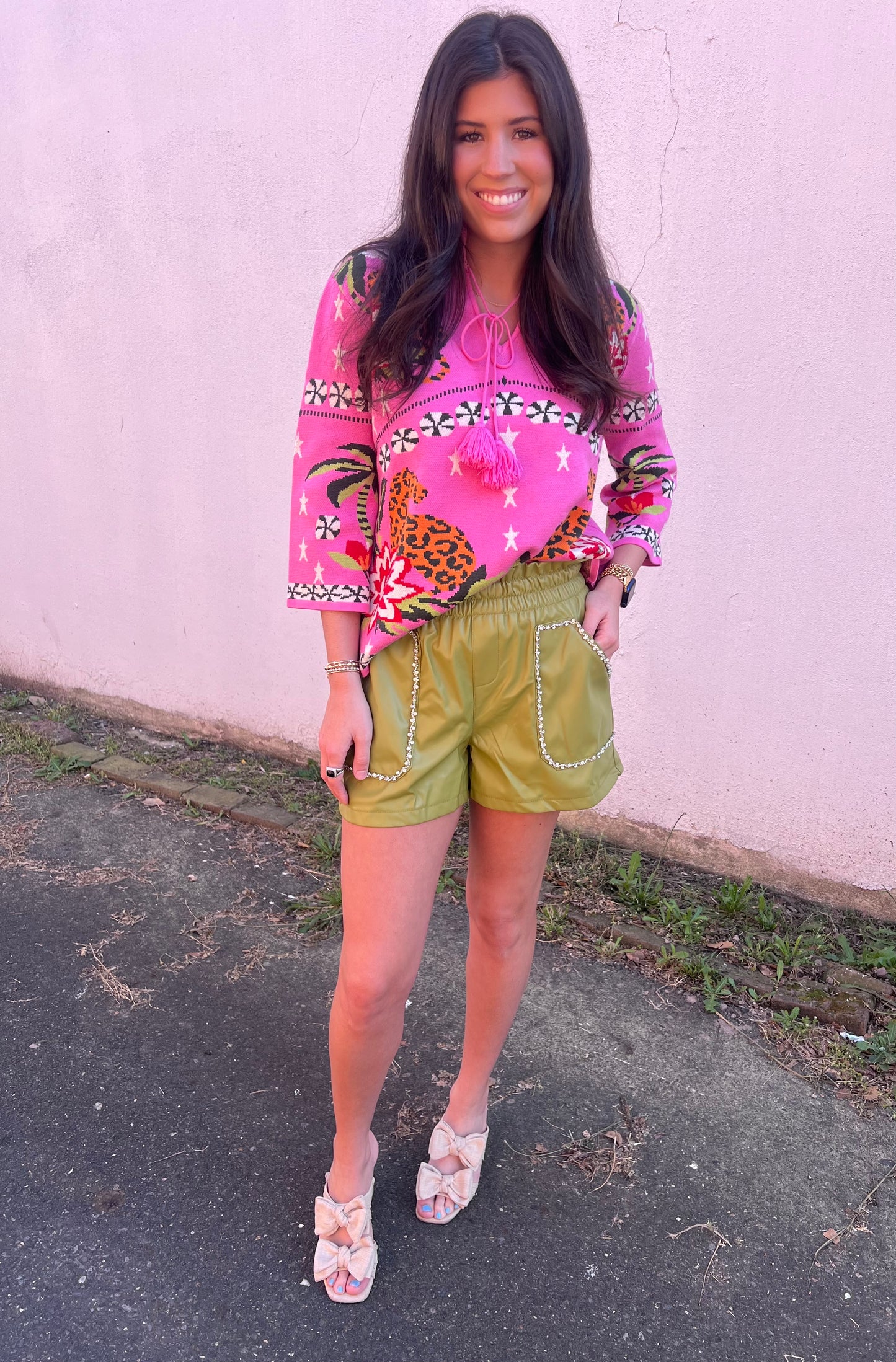 PINK LEOPARD PALM SWEATER
