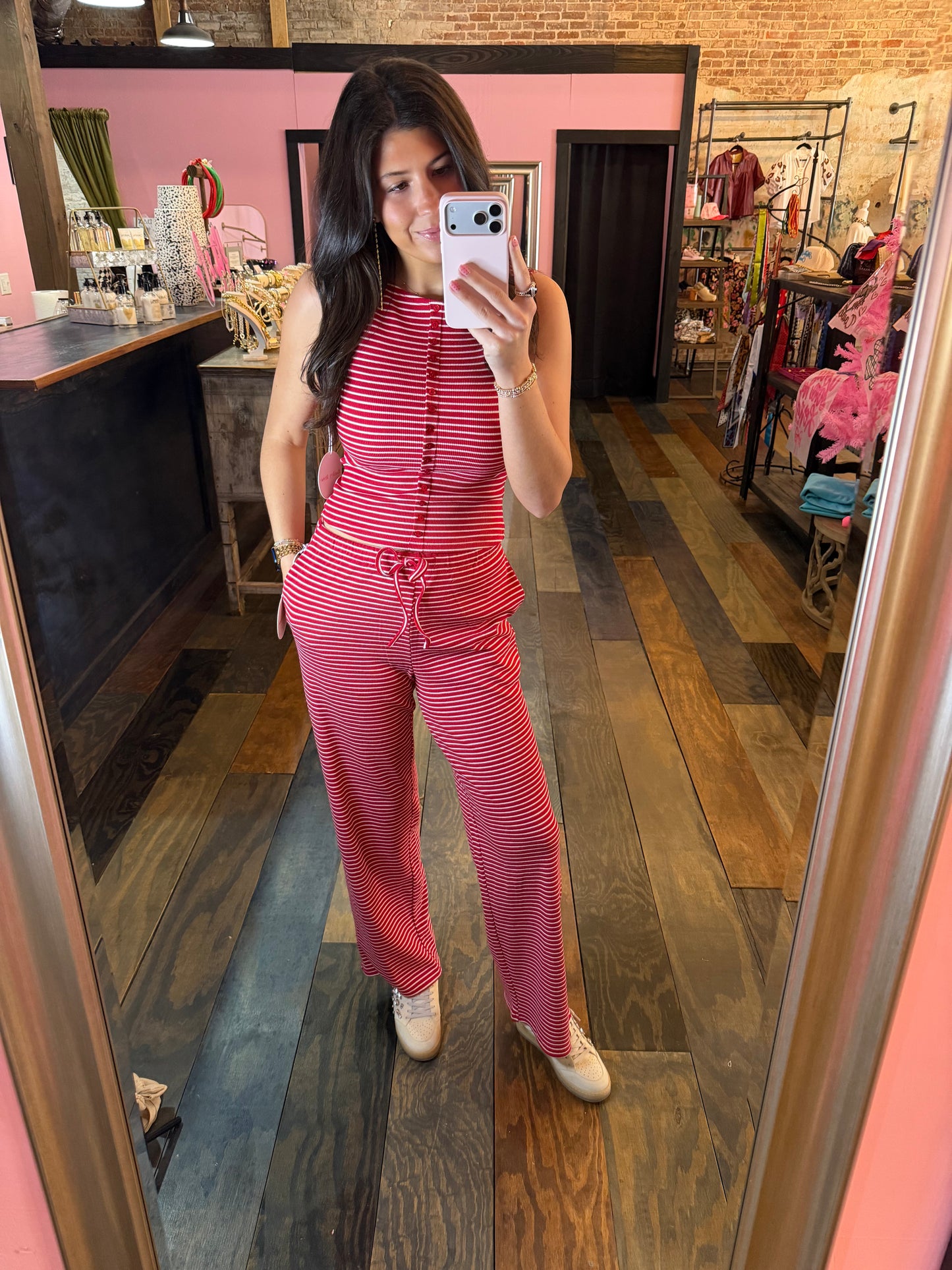 RED/WHITE STRIPE PANT SET