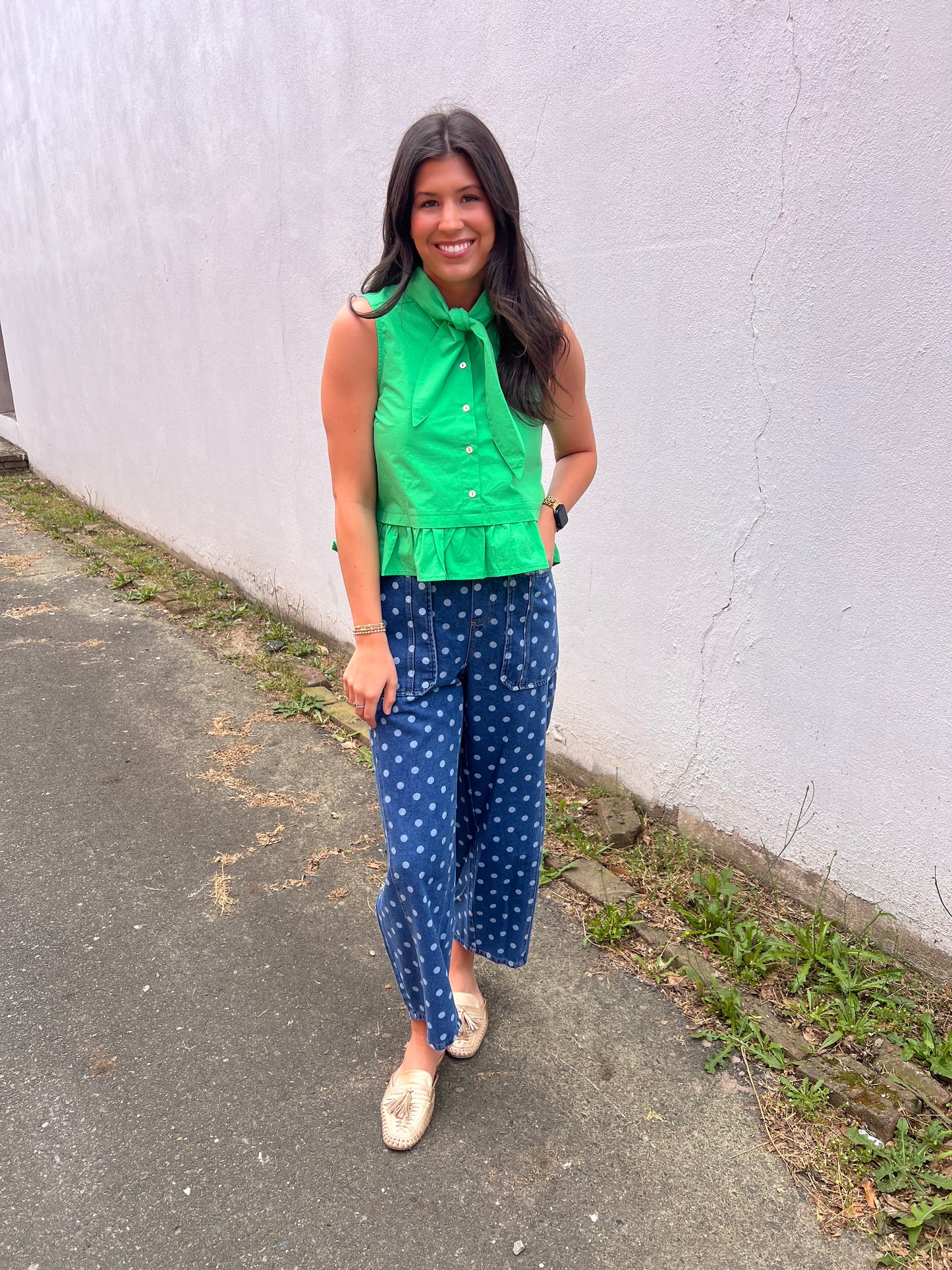 POLKA DOT DENIM W/ DRAWSTRING