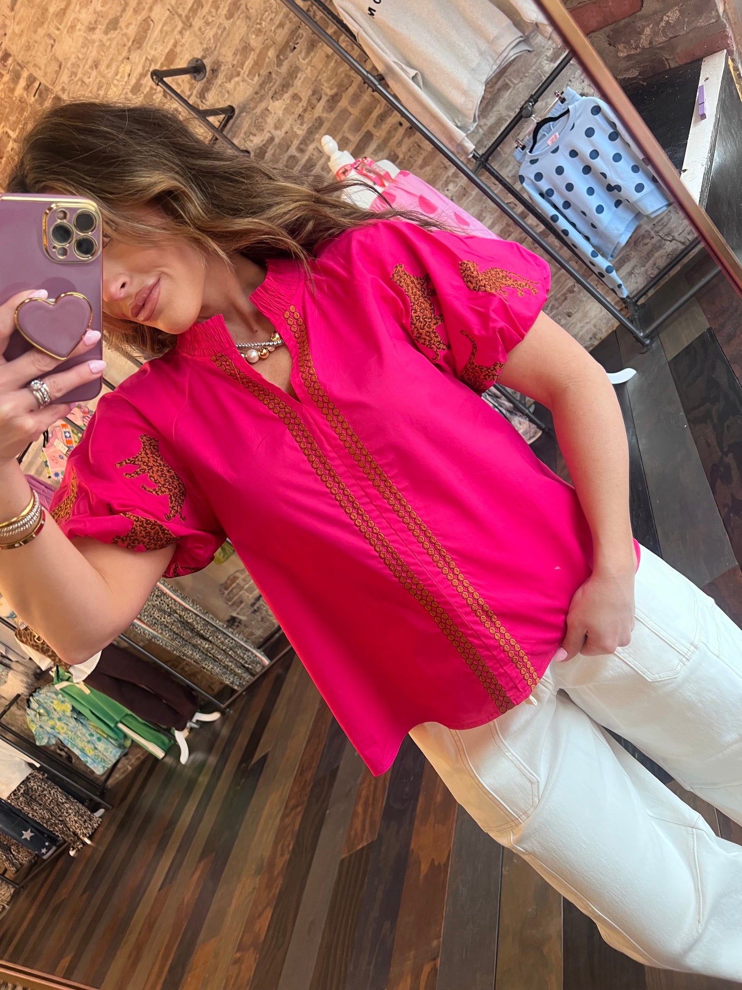 FUCHSIA LEOPARD SLEEVE TOP