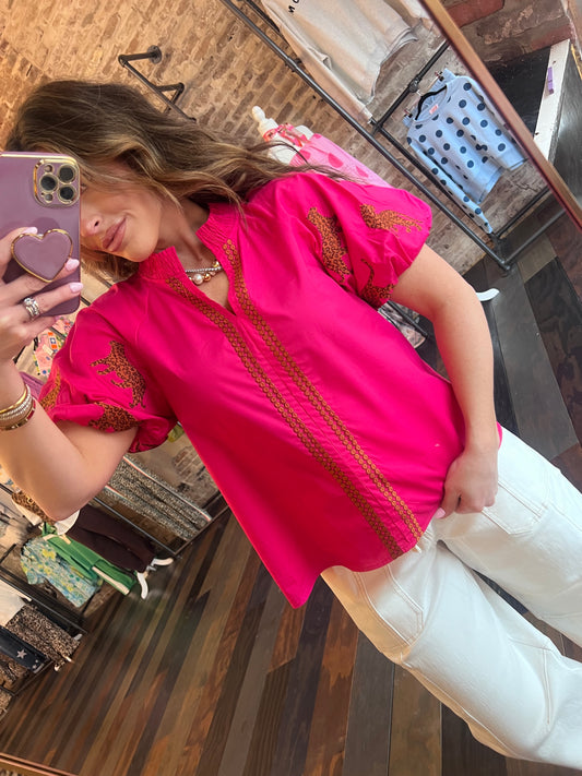FUCHSIA LEOPARD SLEEVE TOP