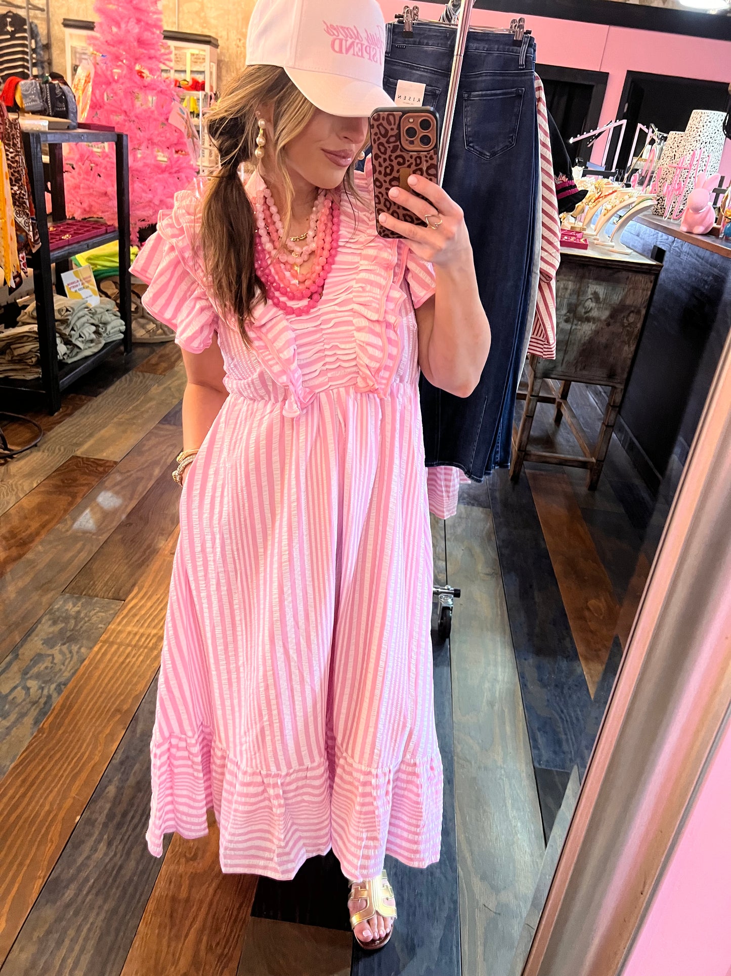 Ruffled Striped Midi Dress