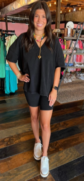 BASIC VNECK BIKER SHORT SET