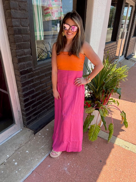 COLORBLOCK LINEN MAXI DRESS