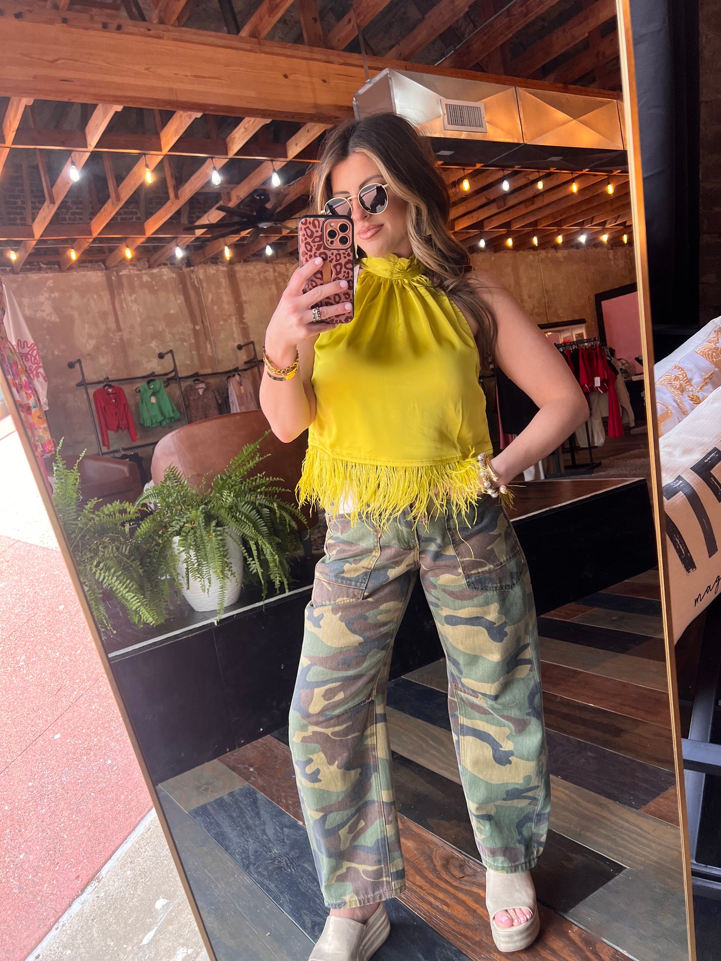 HALTER NECK FEATHER TRIM SATIN TOP