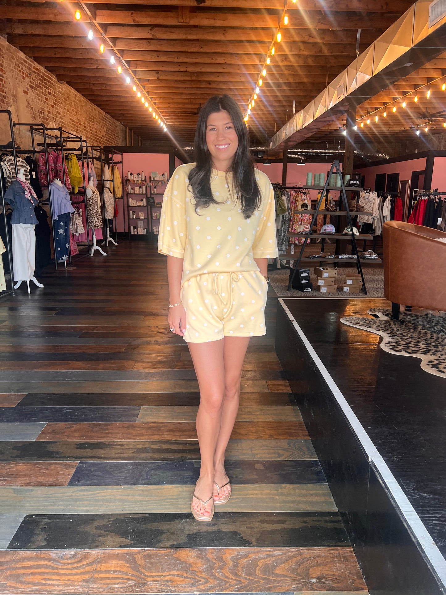YELLOW POLKA DOT SCUBA SHORT SET