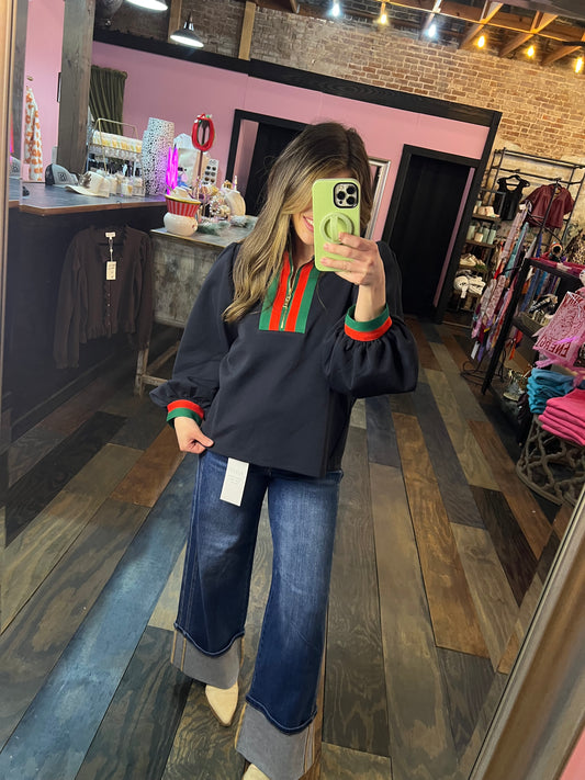NAVY ZIP UP TOP