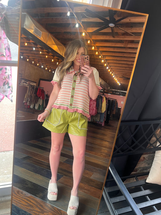 PINK MULTICOLOR COLLARED TOP