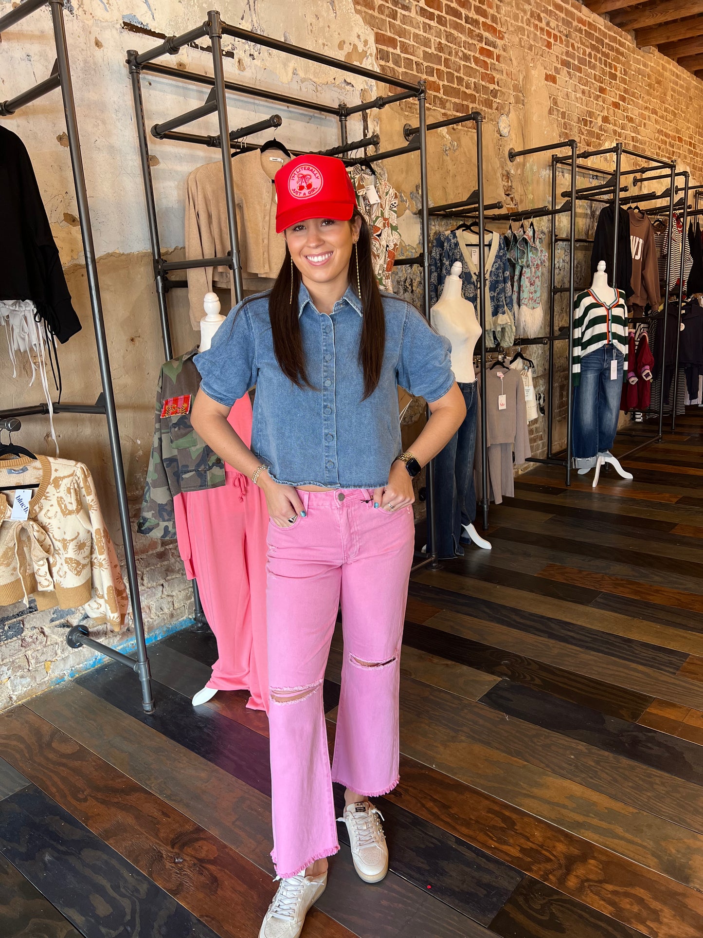 DENIM PUFF SLEEVE BUTTON UP TOP