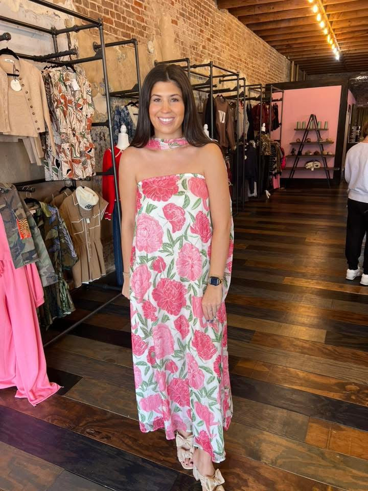 FLORAL MAXI DRESS W/ SCARF