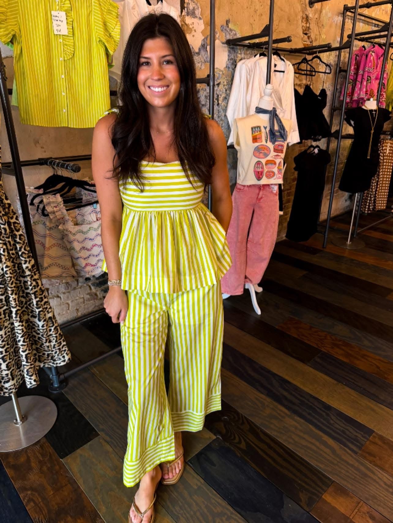 LIME STRIPED FLOWY PANT