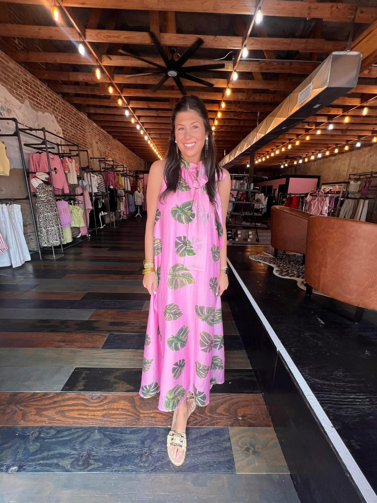 PINK PALMS MAXI DRESS