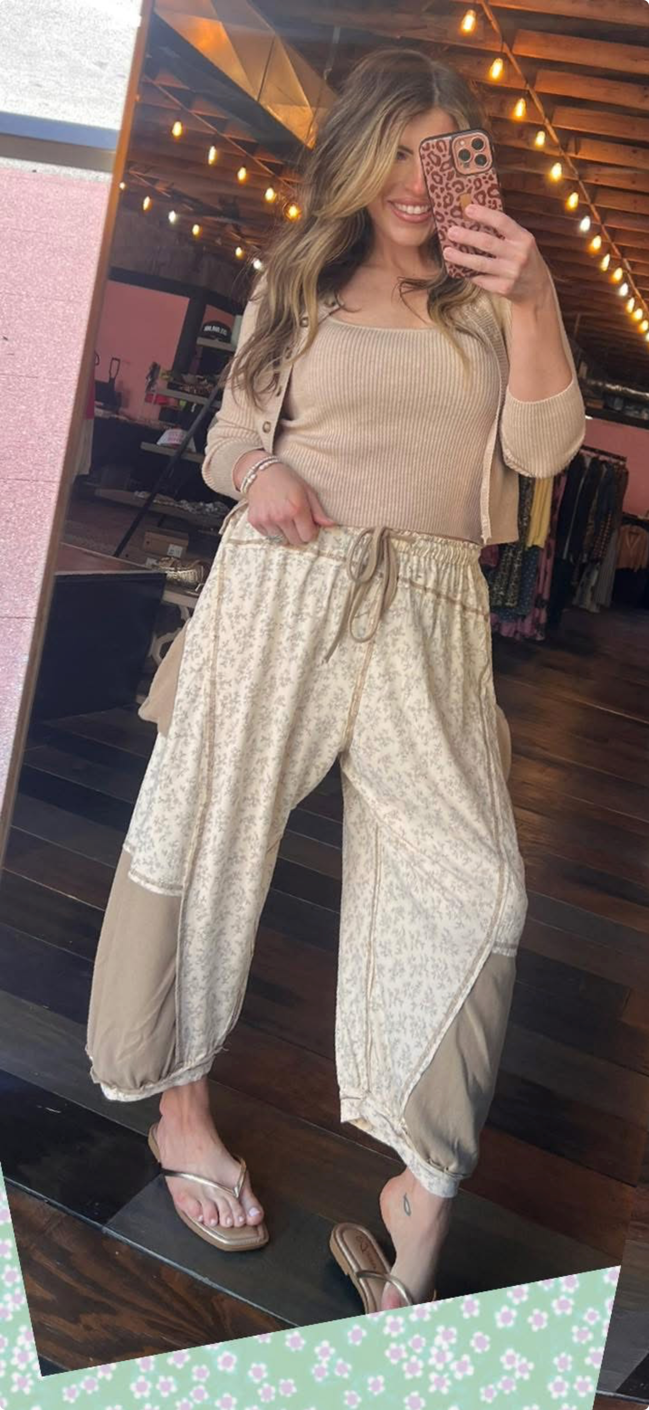 OVERSIZED FLORAL PRINTED KNIT BOTTOMS
