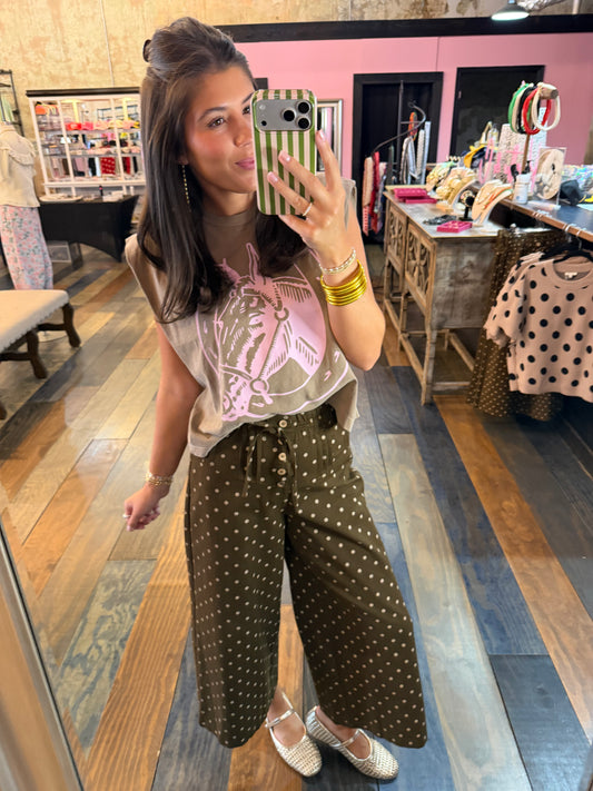 CHOCOLATE POLKA DOT WIDE LEG PANTS