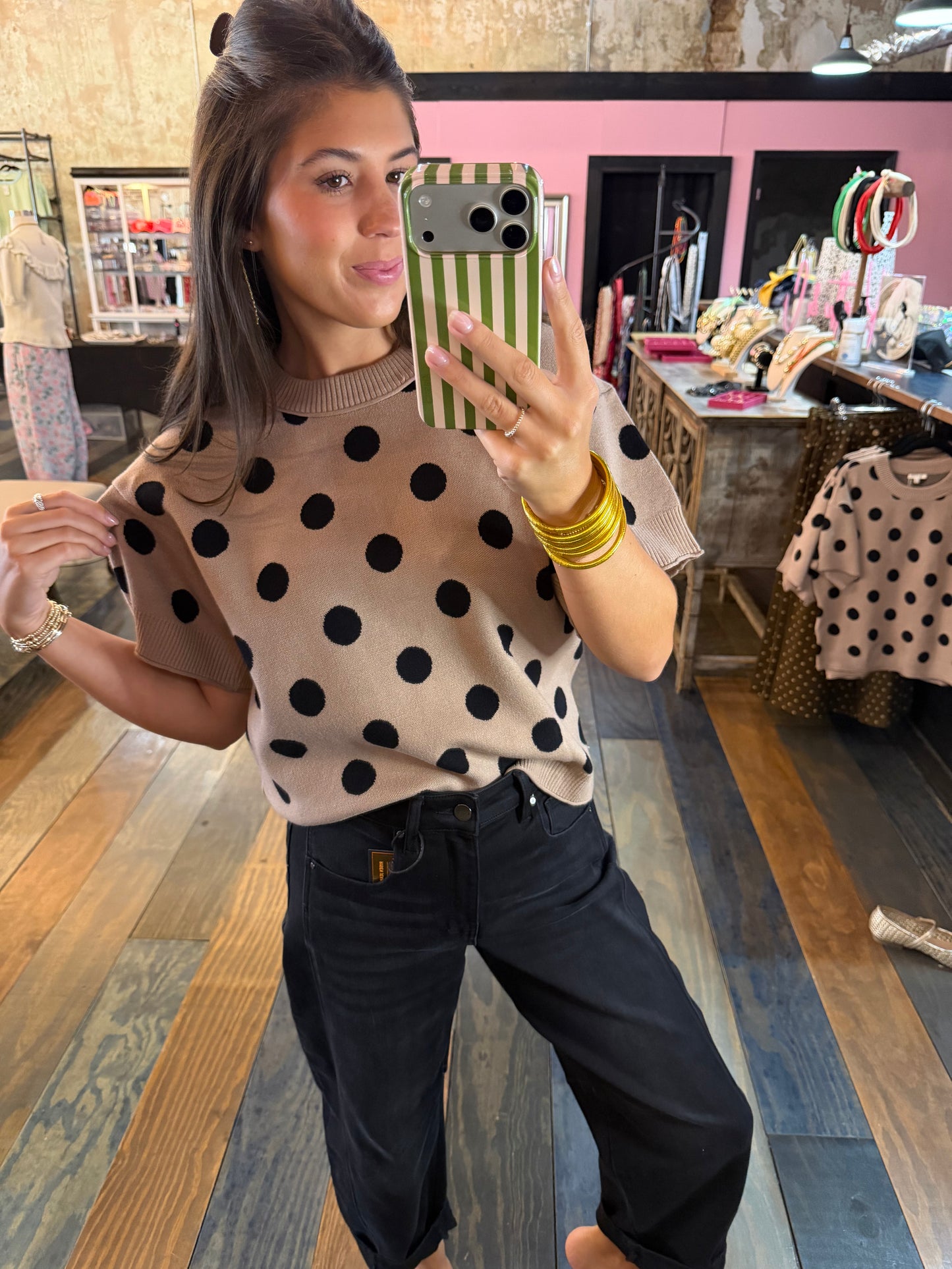 MOCHA POLKA DOT SWEATER TOP