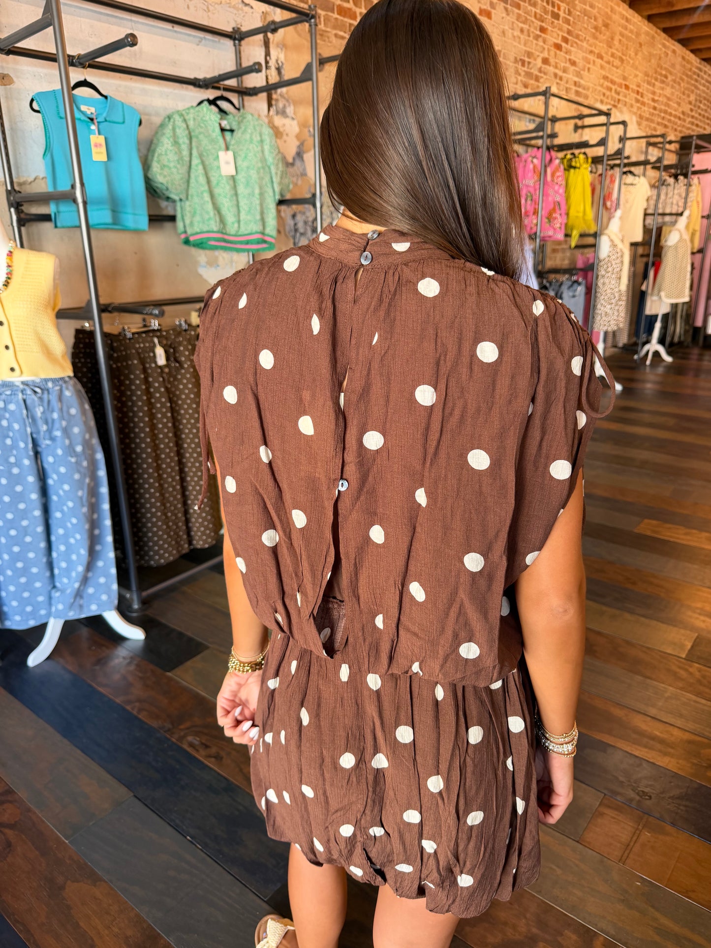 BROWN POLKA DOT BUBBLE DRESS