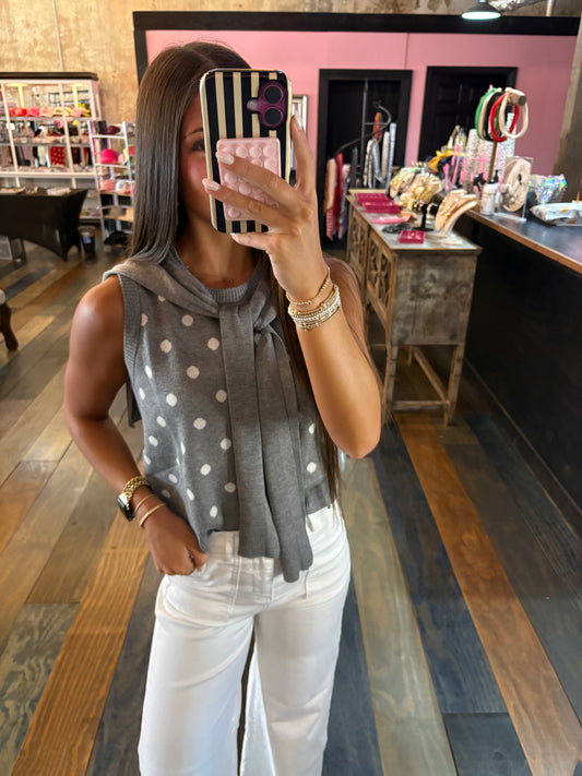HENLEY POLKA DOT SWEATER TOP