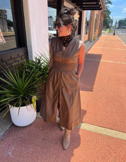 FAUX LEATHER MIDI DRESS
