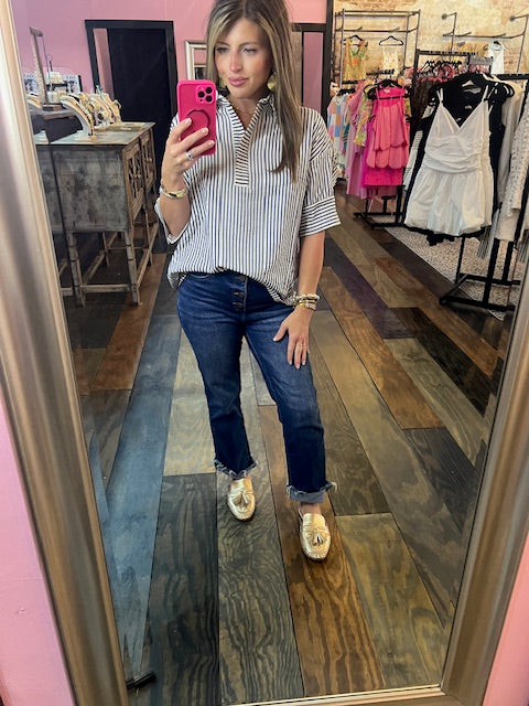 NAVY OVERSIZED STRIPE TOP