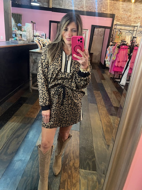 LEOPARD LONG SLEEVE HALF ZIP SET