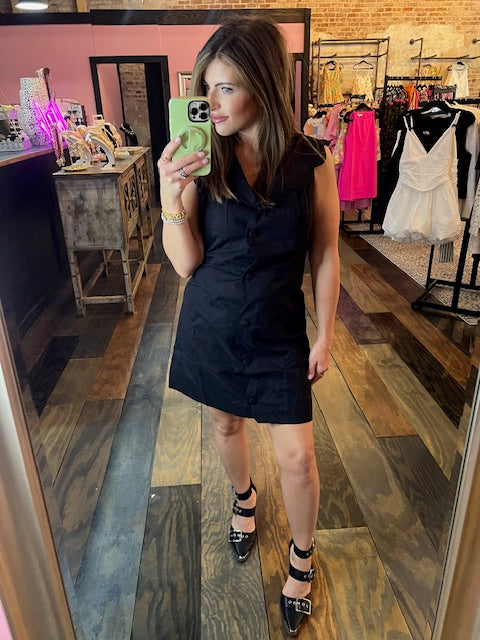 SOLID SCALLOP VNEK SLVLESS DRESS