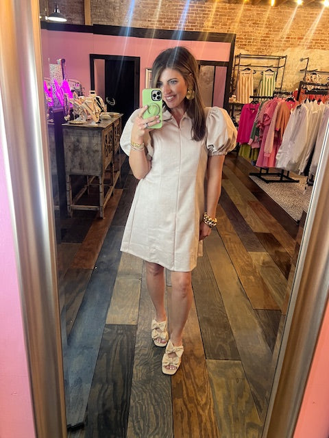PUFF SLEEVE SUEDE DRESS