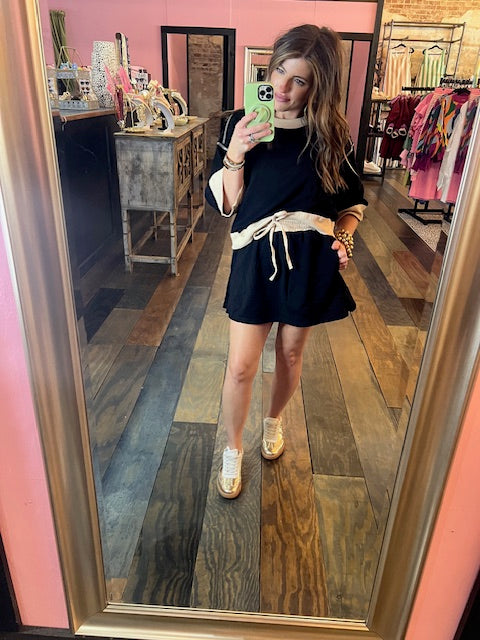 BLACK/CREAM MINI SKORT SET