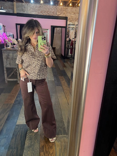 LEOPARD DENIM POCKET TOP