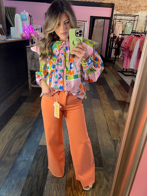 FLORAL FRAME COLLAR TOP