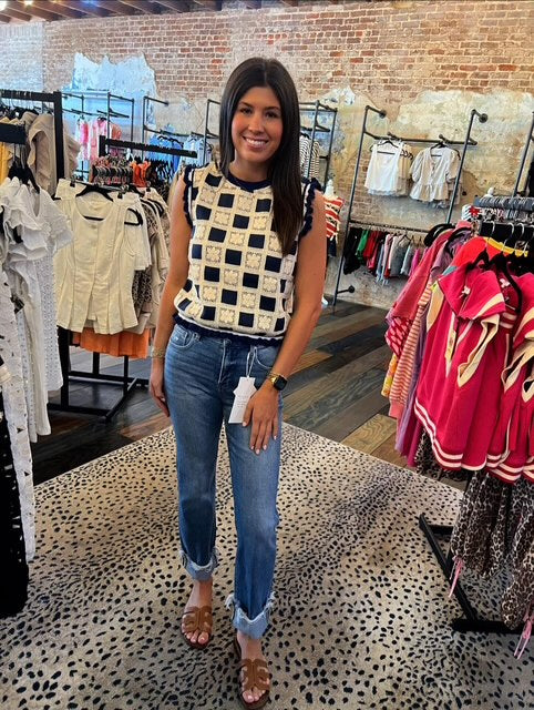 BLUE GRANNY SQUARE SLEEVELESS TOP