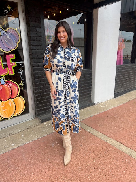 SLATE BLUE BOTANICAL DRESS