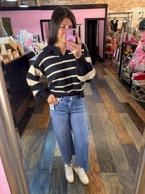 NAVY/CREAM STRIPE SWEATER